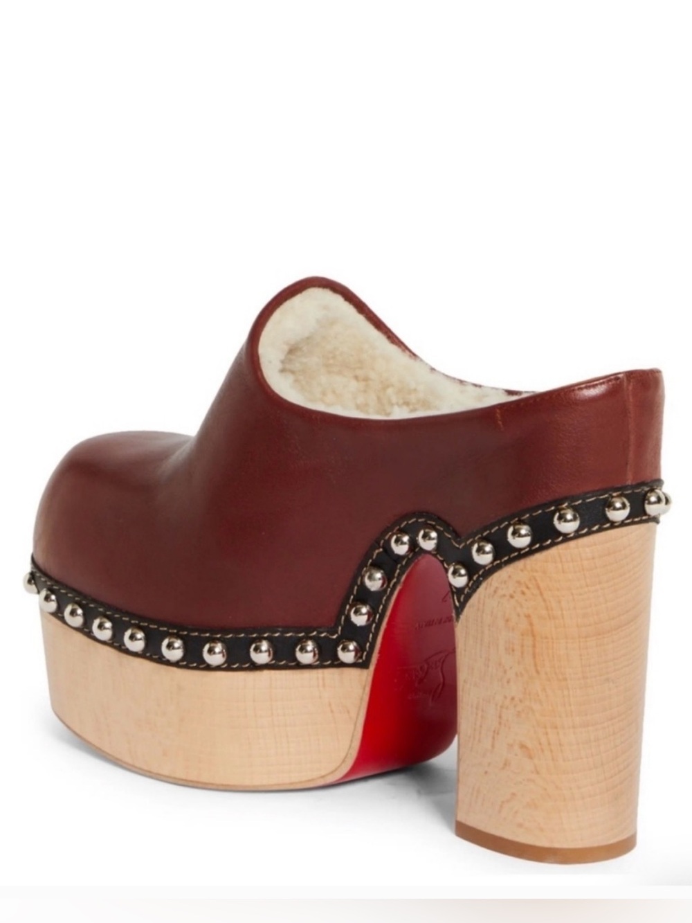 Christian Louboutin Burgundy Leather Studded Platform Clog - Picture 2 of 8